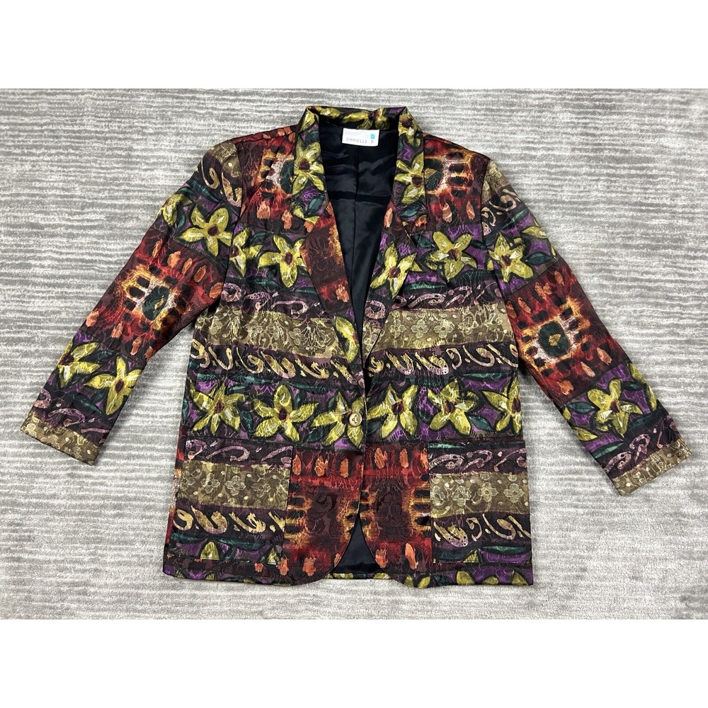 Vintage Danielle B Blazer Womens Medium Multicolor Floral One Button Made in‎ US